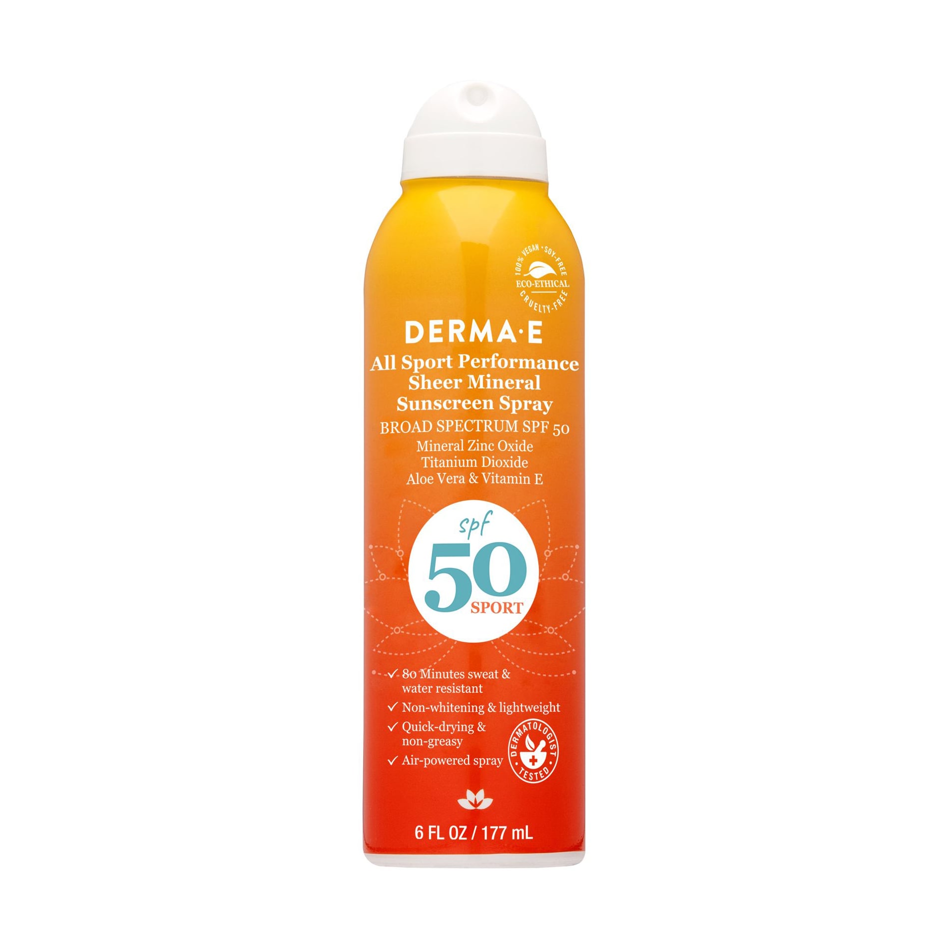 Мінеральний сонцезахисний спрей для обличчя Derma E All Sport Performance Sheer Mineral Sunscreen Spray, SPF 50, 177 мл